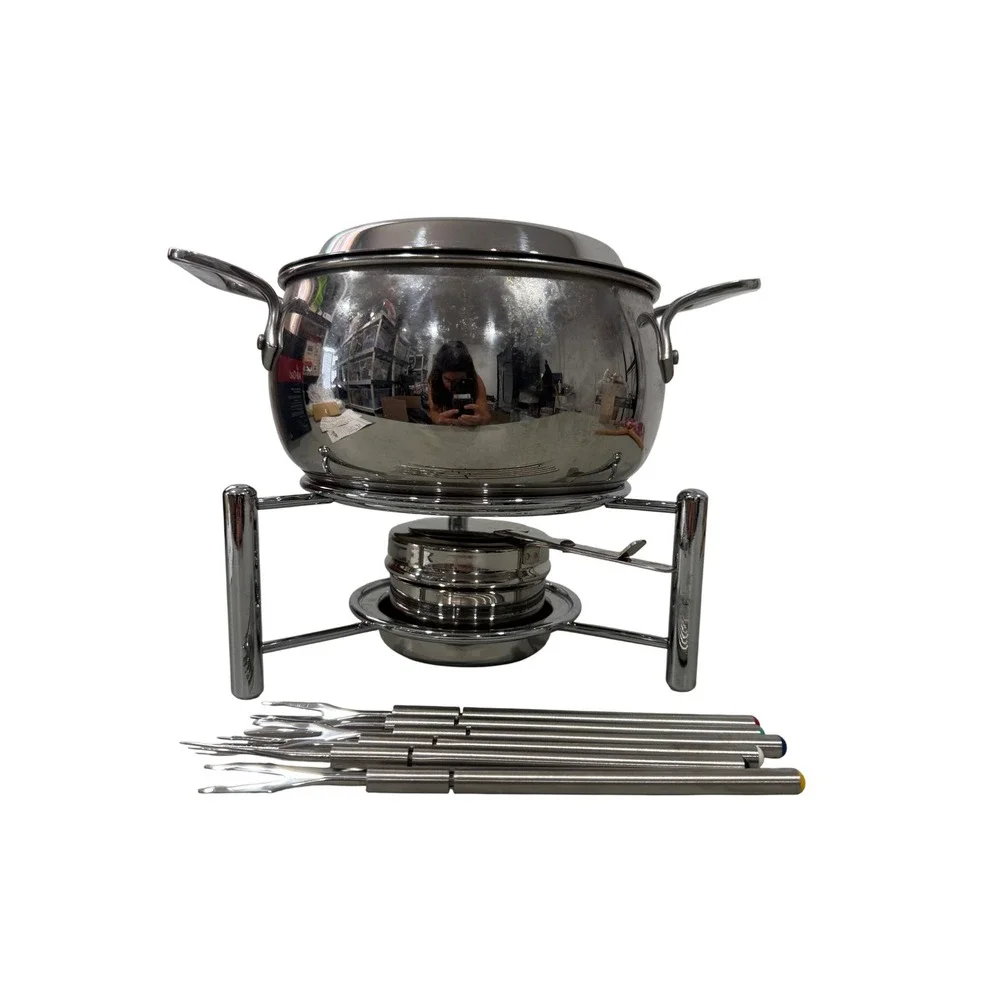 All-Clad Stainless Steel Fondue Pot Set with 6 Forks and Stand Silver